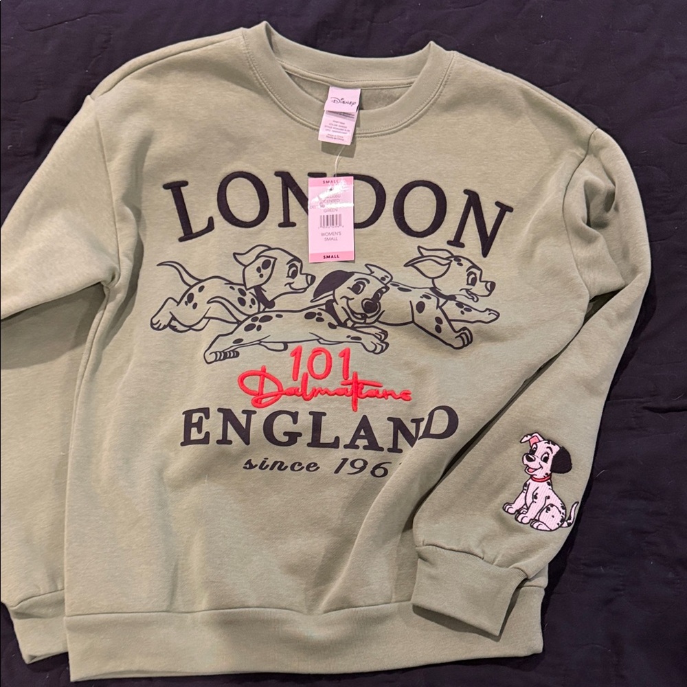 Disney Women’s Olive 101 Dalmatians Crewneck Sweater